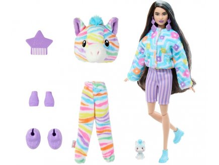 Poupee Barbie Cutie Reveal Zbre 10 surprises - Costume peluche animal - Mattel - HRK39