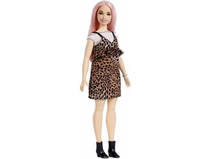 Poupee barbie fashionistas : longs cheveux rose et sa robe leopard - Mattel - fxl49