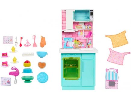 Poupe barbie mtier : la cuisine de barbie avec 18 accessoires + 2 poupes mannequins - Mattel - hjy94
