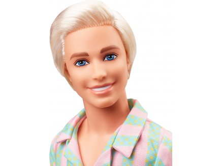 Poup�e Ken Blond Articul�e avec ensemble plage ray� rose et vert pastel + Planche de surf - Barbie Le Film - Mattel - HPJ97