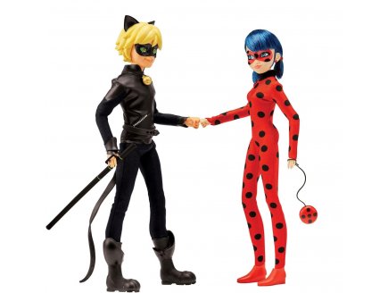 Poupée Miraculous : Ladybug + Chat Noir 26 cm + 2 accessoires - Poupée mannequin articulée - Adrien et Marinette - Bandai - P50365
