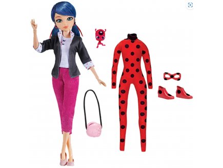 Poupe Miraculous : Marinette et Ladybug 26 cm + 2 accessoires - Poupe mannequin articule - 2 en 1 - Bandai - P50355