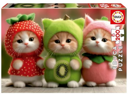 Puzzle 3 mignons chatons fruit�s 200 pi�ces - Photo B�b�s animaux, petits chats - Educa - 20496