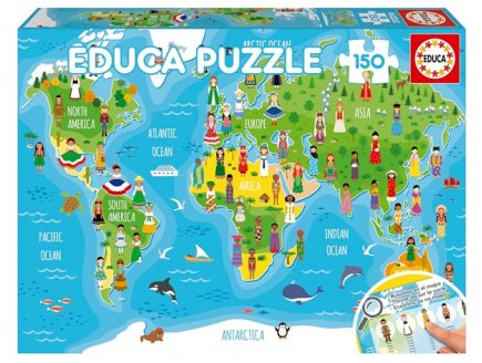 Puzzle Carte du monde des habitants 150 pi�ces - Mappemonde, Planisph�re, Costumes & Traditions - Educa - 20477