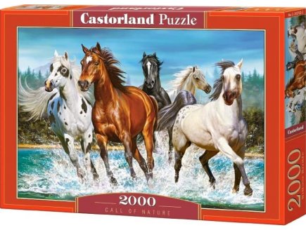 Puzzle chevaux blanc brun et noir qui galopent dans l'eau 2000 pieces - collection animaux