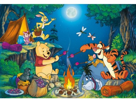 PUZZLE DISNEY AVEC CADRE : WINNIE L'OURSON TIGROU PORCINET ET COCO LAPIN FONT DU CAMPING 15 PIECES - CLEMENTONI