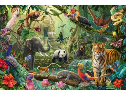 Puzzle faune coloree dans la jungle 100 pieces - animaux sauvages - Schmidt - 56485