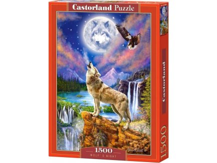 Puzzle hurlements du loup arctique au bord de la riviere nuit de pleine lune 1500 pieces - collection animaux sauvages