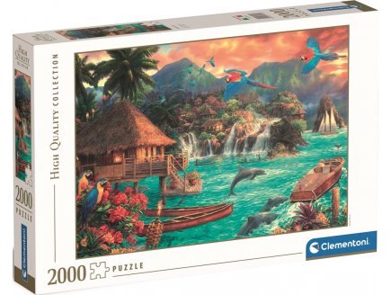 Puzzle islande life : ocean et dauphin perroquet et maison sur pilotis 2000 pieces montage - collection paysage - Clementoni - 32569