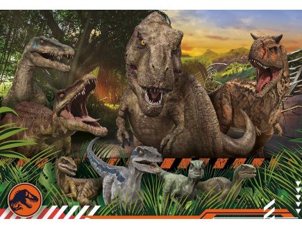 Puzzle jurassic world - dinosaure t-rex - velociraptor - 104 pieces - collection dino - Clementoni - 27545
