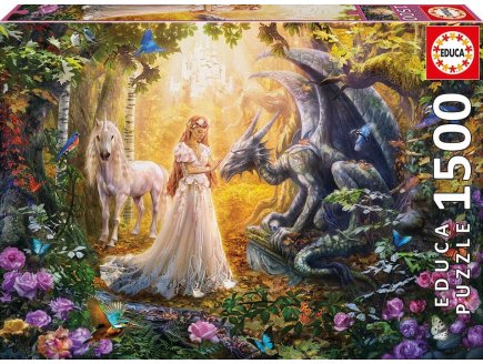 Puzzle le dragon la princesse et la licorne - 1500 pieces - collection animaux fantastique - Educa - 17696 