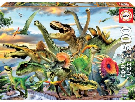 PUZZLE LE MONDE DES DINOSAURES 500 PIECES - COLLECTION ANIMAUX PREHISTORIQUES - EDUCA - 17961