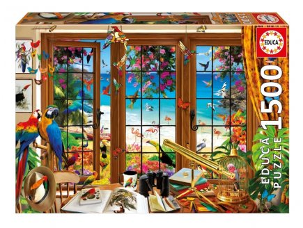 Puzzle Observation d'oiseaux color�s 1500 pieces - Collection Paradis Tropical, Exotique - Educa - 20333