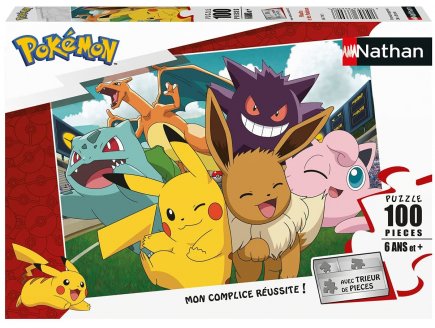 Puzzle pokemon pikachu dracaufeu bulbizarre evoli ectoplasma rondoudou - 100 pieces - Nathan 86774