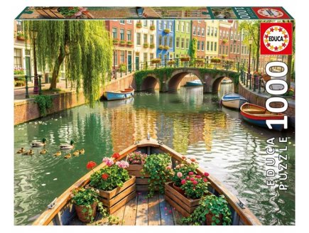 Puzzle Promenade fleurie sur les canaux d'Amsterdam, Pays-Bas 1000 pieces - Capitale d'Europe - Educa - 20563