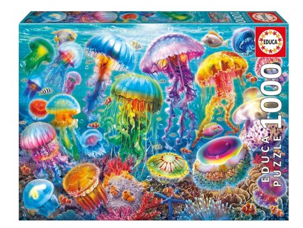 Puzzle Sous l'eau, M�duses color�es 1000 pieces - Animaux marins, Mer & Oc�an - Educa - 20554