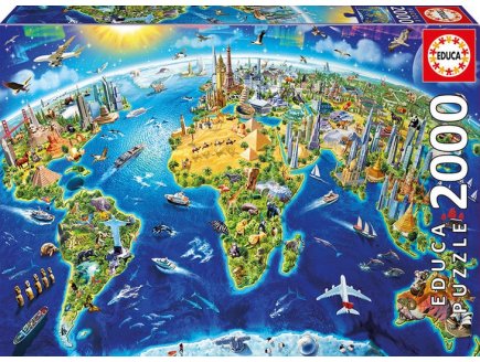 Puzzle symboles du monde 2000 pieces - collection carte du monde - educa - 17129