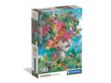 Puzzle T�te dans la Jungle 500 pi�ces - Portait de femme fleurs, art floral - Clementoni - 35600