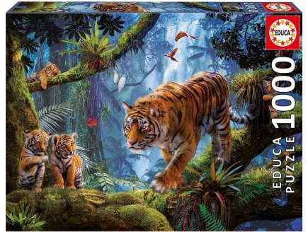 PUZZLE TIGRE AVEC BEBES DANS LA FORET 1000 PIECES - COLLECTION ANIMAUX SAUVAGES - EDUCA 17662