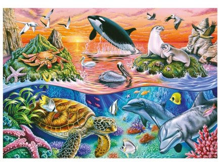 Puzzle xxl les animaux marins : dauphins - orque - tortue 100 pieces - Ravensburger - 10681
