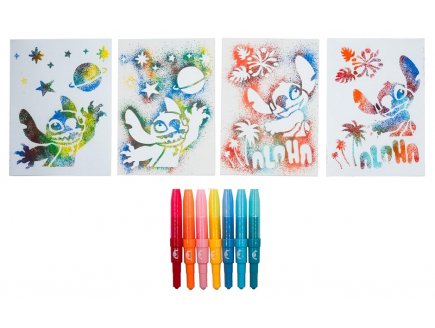 Set creatif stitch stylos pulverisateurs - pochoirs, feutres aerographe, spray - coloriage Disney