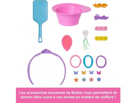 T?te ? coiffer barbie chevelure brune et accessoires - color reveal - Mattel - jfg82