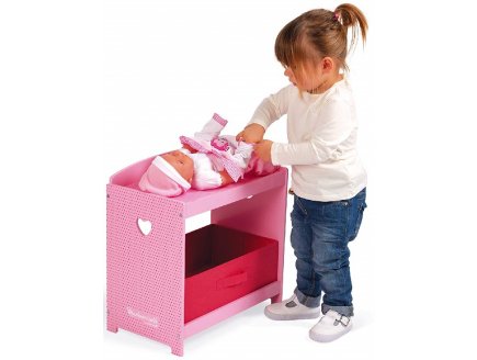 Table a langer mademoiselle en bois avec matelas et tiroir - accessoire poupee - Janod