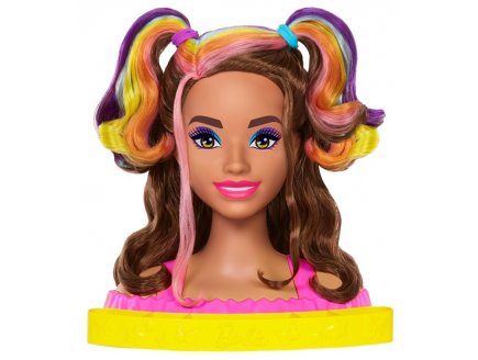 TETE A COIFFER BARBIE BRUNE MECHES ARC EN CIEL 22 PIECES - COLOR REVEAL - MATTEL - HMD80