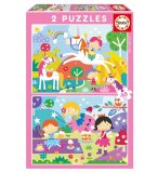 2 PUZZLES MONDE MAGIQUE : LICORNES ET FEES 2 x 48 PIECES - AMIS ENCHANTE - EDUCA - 19993