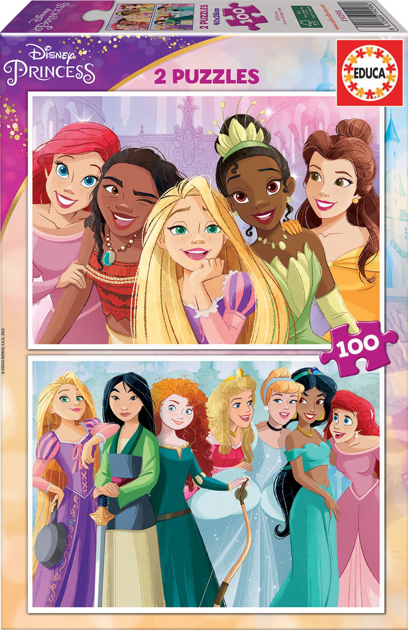 Educa 18883 Puzzles 2x100 pièces Princesse Pocahontas, Raiponce, enfant