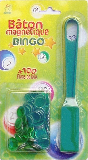 Gros aimant ramasse jetons pour loto bingo 100 pions vert Palet