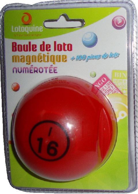 Boîte boule rouge magnétique loto + 100 pions numérotée aimantés