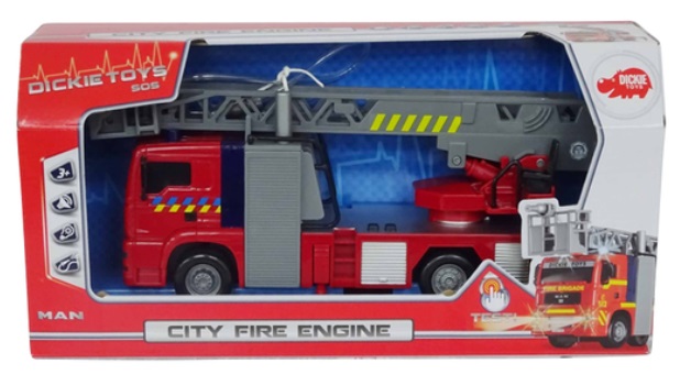 Grand camion de pompier a echelle mobile, jouet en bois Goki