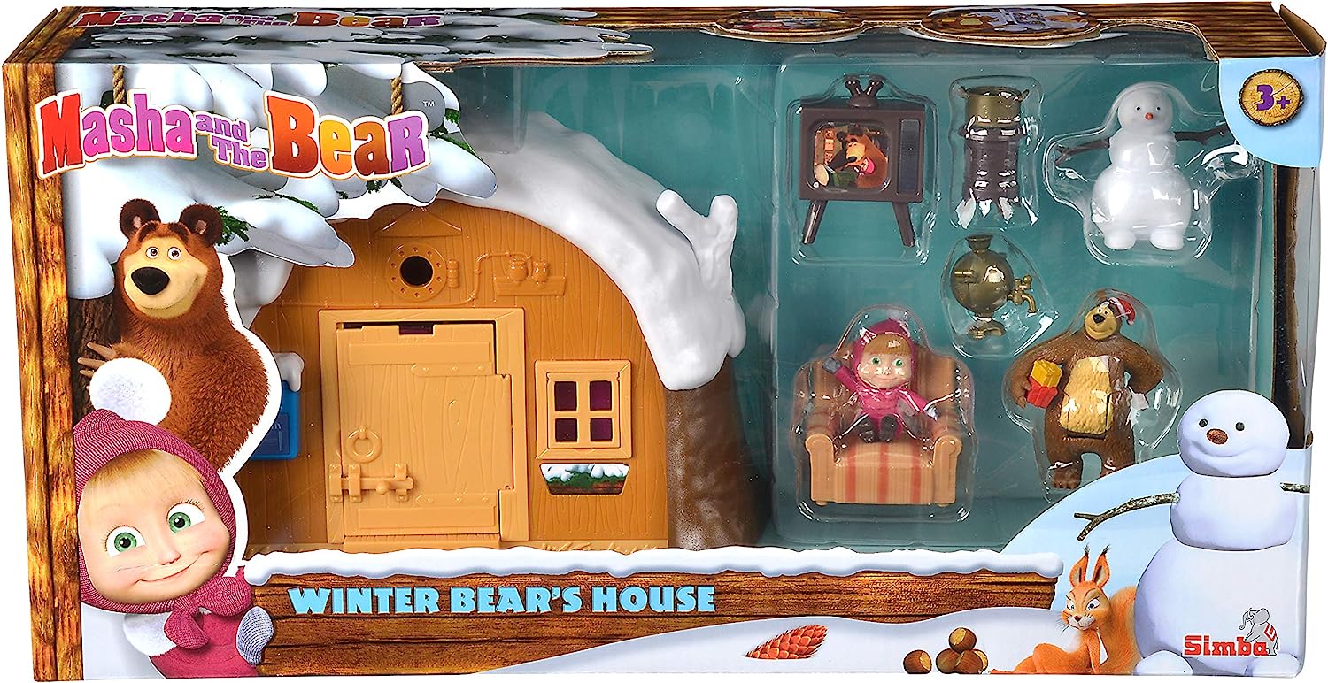 Maison de l'ours Masha en hivers, figurine Michka Et Masha +