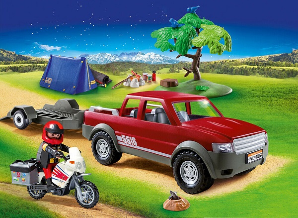 PLAYMOBIL Family Fun 70116 Pick-up et moto avec tente 80 pc