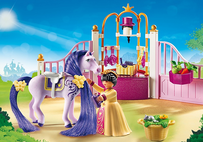 PLAYMOBIL Ecurie avec cheval à coiffer et princesse 6855