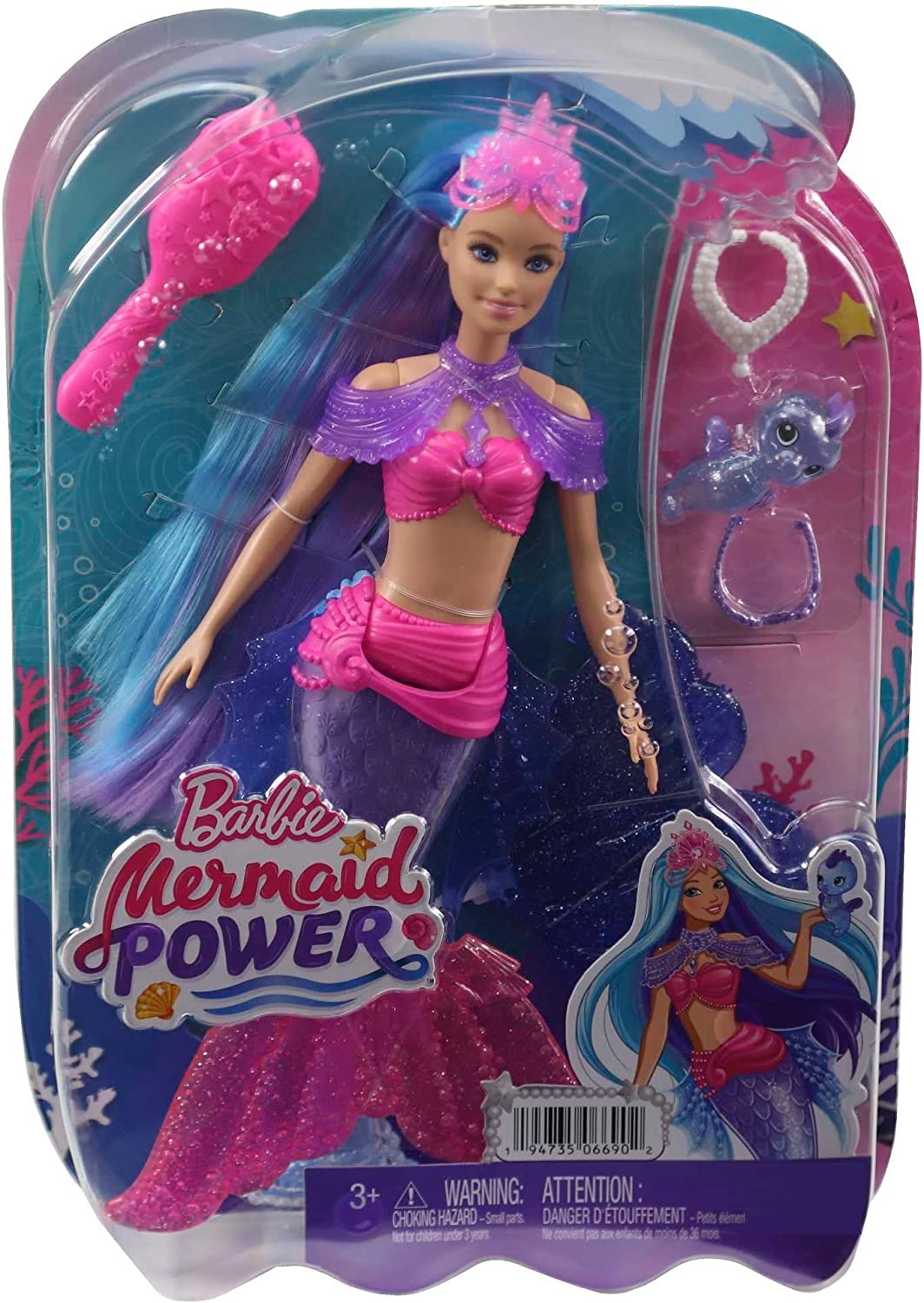 Barbie poupée Sirène cheveux bleu HHG52 Mermaid Power