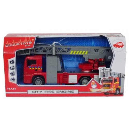 camion de pompier grande echelle man sonore et lumineux 30 cm - dickie toys  sos