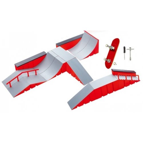 X-Treme coffret skatepark rampe + 4 mini deck skates à doigt 90 mm