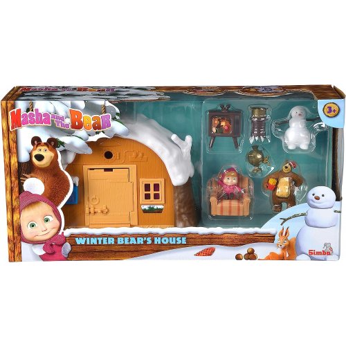 Maison de l'ours Masha en hivers, figurine Michka Et Masha +