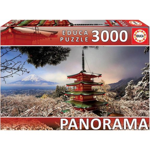 Puzzle Adulte Panorama 3000 Pieces Paysage : La Belle Pagode Et La Vue Sur  Le Mont Fuji - Educa Collection Japon